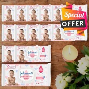 12 x 72 Wipes Johnson's Gentle All Over Baby Skincare Wipes For silky smooth