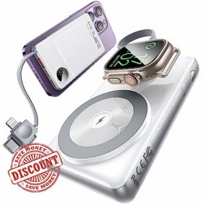 LISEN Magsafe Power Bank for iPhone [22.5W Built-in Cable] Magnetic Phone Charger 10000mAh Portable Wireless Power Bank Fast Charging for Apple Magsafe Battery Pack Fits iPhone/Watch/iPad All Phones