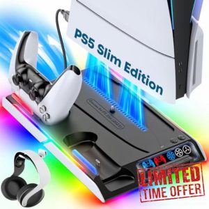 PS5 Slim Stand with Cooling Station for PS5 Slim Disc & Digital Console