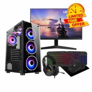 ASC Intel Core i7 Gaming PC • GTX1650 4GB Graphics Card • 16GB RAM • 256GB SSD+1TB HDD • 500W 80+ PSU • Mirage Black 6 Fan RGB Gaming Case • WIFI • Windows 11 • 22” Monitor Bundle