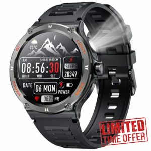 Smart Watch Men Fitness Tracker: 1.53" Touch Screen Bluetooth Call Answer 3ATM Waterproof Smartwatch Heart Rate Oxygen Blood Pressure Sleep Monitor Step Counter Torch 123 Sports Modes For Android Ios