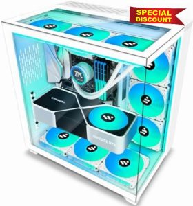 AMANSON PC Case - ATX Tower Tempered Glass Gaming Computer Case with 6 PWM ARGB Fans