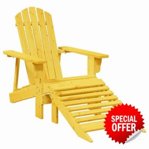 idaXL Adirondack Chair with Ottoman - Yellow Solid Fir Wood - Outdoor Patio/Garden/Lounge Chair with Ergonomic Design - 69x145.5x90.5 cm