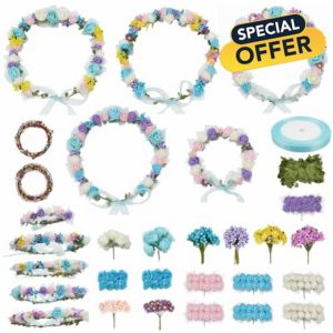 INFUNLY 20Pcs Flower Crowns Making Kit Make Your Own Flower Wreath DIY Flower Crowns Craft Kit Handmade Floral Hair Accessories for Wedding Birthday Party Favours DIY Arts and Crafts