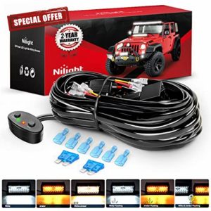 Nilight 16AWG Wiring Harness Kit 2 Leads Specially Customized for 6 Modes Amber White Strobe Light Bar Off Road LED Work Light 12V On Off Switch Remember and Reset Function