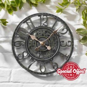 Generic Green Industrial Cogs Round Indoor/Outdoor Skeleton Verdigris Garden Wall Clock