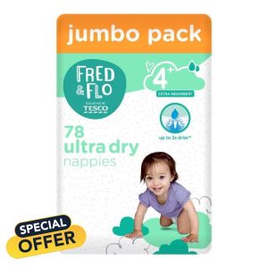 Fred & Flo Size 4+ Nappies Jumbo 78 Pack (Pack of 2)