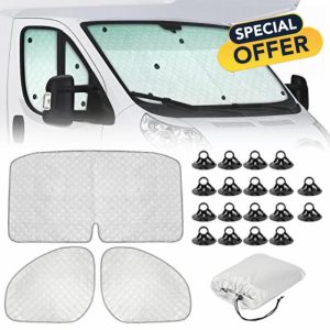SUPAREE 3Pcs Van Inside Windscreen Sun Shade Thermal Internal Windscreen Covers Front Screen Cover for Motorhome Summer Protector Sun/Heat/UV Compatible with F-iat Ducato/Boxer/Jumpe