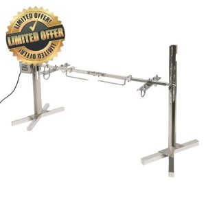 53" BBQ Grill Rotisserie Large Grill Rotisserie Spit Roaster Stainless Steel 20W Electric Tripod BBQ Set with X Shaped Bracket Outdoor Adjustable Height BBQ Rack for Picnic Garden Terrace Camping