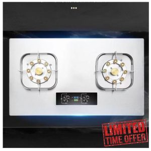 Gas Stove 2 Burners Gas Stove Timer (Double Side Independent) Thick Square Stainless Steel Stove Accidental Flameout Protection Device