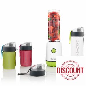 Breville Blend Active Personal Blender & Smoothie Maker | 350W | Family Pack | 4 Portable Blend Active Bottles (300ml | 600ml) | Leak Proof Lids | White & Green [VBL252]