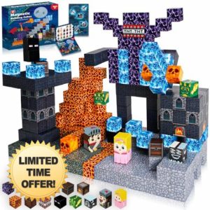 Magnetic Blocks - 100PCS Build Magnet Dark Mechanical Guardian Castle World - Magnetic Toys for Montessori Toddler Christmas Birthday Gifts - STEM Sensory Toys for 3 4 5 6 7 8 9 10 Year Old Boys