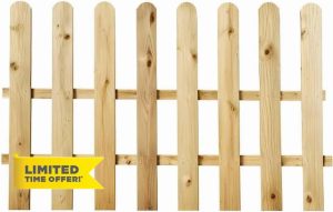 Picket Fence Panel |Natural Garden Wood Fence | Rounded Picket Pressure Treated Fence | Hand Built (6 (L) X 3 (H) Feet)