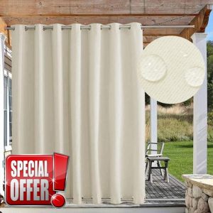 FicaRico Waterproof Windproof Outdoor Curtains for Patio