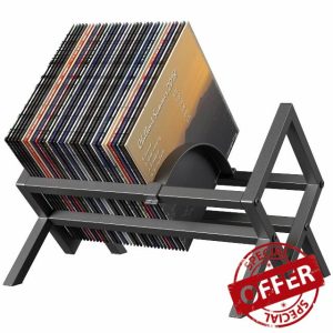 COWISH Record Storage Holder - Metal Record Stand 80-100 LP Storage Vinyl Organizer for Albums Audio Easy to Assemble Black