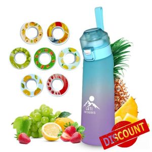 Lati Outdoors Leakproof Air Water Bottle with 7 Flavour Pods - 650ml Starter Up BPA Free Water Bottle with Straw for Kids & Adults