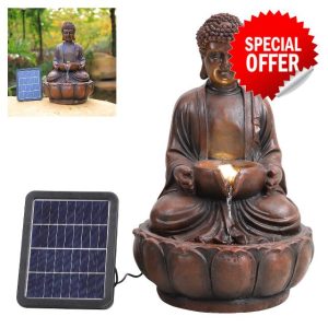 BTGGG Solar Water Feature Outdoor Solar Powered Garden Water Features Solar Water Fountain with Lights Solar Waterfall Decoration for the Garden Outdoor - Solar Buddha Fountai