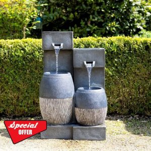 Primrose H74cm Covo Pouring Bowls Water Feature With Lights Outdoor Garden Fountai