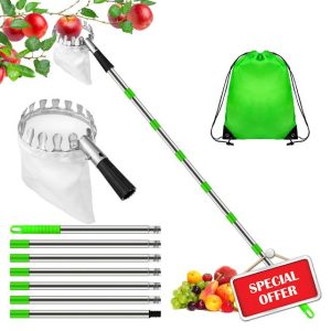 Hysagtek Fruit Picker Apple Picker with Telescopic Handle Fruit Picker Tool 2.8 Meter Long Fruit Picker Tool with Telescopic Pole and Storage Bag Fruit Grabber for Cherry Berry Orange Lemon Pea
