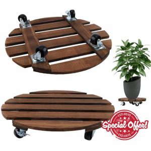 BURNTOP 2 Pack Plant Caddy wooden plant stands outdoor with wheels Brake garden pot stands home indoor and outdoor plant decoration brackets heavy duty rolling plant movers bracket plant dolly