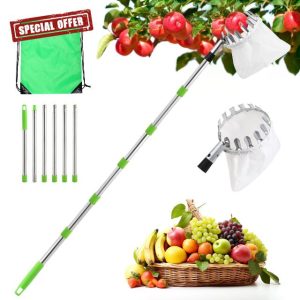 seOSTO Fruit Picker Apple Picker 6 Sections Fruit Harvester 2.6M Long Fruit Picking Tool with Fabric Bag Holder