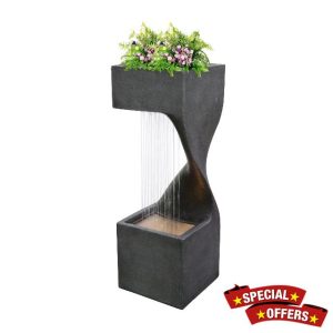 Serenity Spiral Rainfall Water Feature 4 LEDs & Planter 77cm Tall 10m Cable