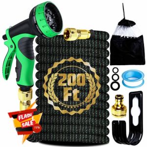 200FT Expandable Garden Hose Pipe 60M with 10 Pattern Spray Nozzle Flexible Expanding Magic Hose with 3/4" 1/2" Fittings for Outdoor