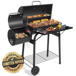 Charcoal BBQ Grill With Offset Smoker: Large Oil Drum Barbecue Barrel Grill For Outdoor Garde