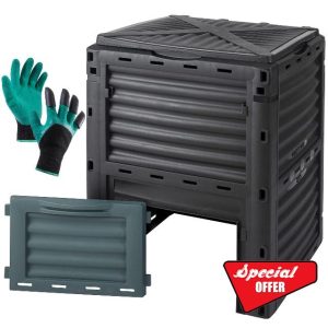 Vencier Eco-Friendly Garden Composter Bin with Gloves - 300 Litre Plastic Composting Waste Box for Recycling