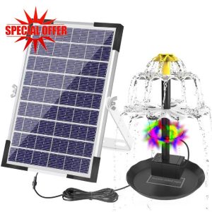 YOUNICE 6W Solar Fountain Pump DIY Bird Bath Fountains with 12 LED Lights & 9 Nozzles Solar Powered Water Fountain with 1500mAh Battery for Bird Bath Garden Pond