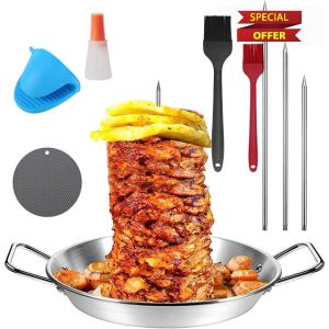 Stainless Steel Gyro Pan with Vertical Skewer for Oven Cooking Durable 304 Stainless Steel Plate for Gyro Dishes (9in)