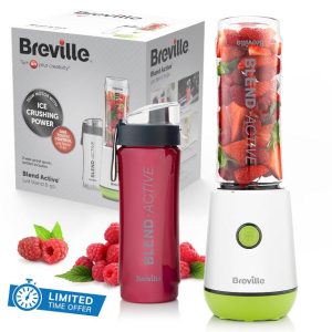 Breville Blend Active Personal Blender & Smoothie Maker | 350W | 2 Portable Blend Active Bottles (600ml) | Leak Proof Lids | White & Green [VBL246]