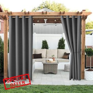 RCLONGEU Outdoor Curtains with Eyelets Patio Curtains Weatherproof Curtains Opaque Balcony Curtain Sun Protection Outdoor Curtains for Gazebo & Gazebo