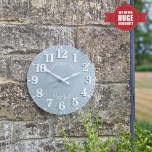 Westminster Indoor or Outdoor Wall Clock – Battery Powered Weather Resistant Modern Home or Garden Round Quartz Clock for Wall
