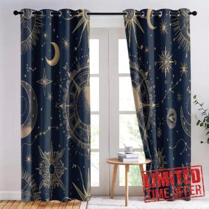 Minimalist Sun And Moon Blackout Curtains for Living Room Celestial Stars Eyelet Curtains