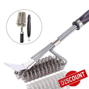 Smoke and Sizzle BBQ Grill Brush and Scraper Bristle Free – Safe Heavy-Duty BBQ Brush for All Grills Types – 18'' Stainless Grill Cleaner Brush - Brush for Smokers/Weber Gas/Charcoal Grills