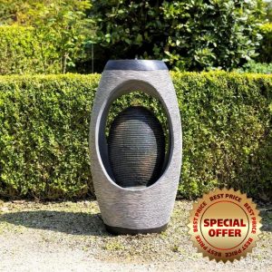 Primrose H75.5cm Nazare Oval Water Feature With Lights Outdoor Garden Fountai