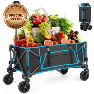 Folding Camping Trolley - Festival Trolley on Wheels Morpilot Portable Foldable Wagon 150lbs Beach Cart Picnic Transporter for Outdoor Shopping Sports Fishing Garden (Black)