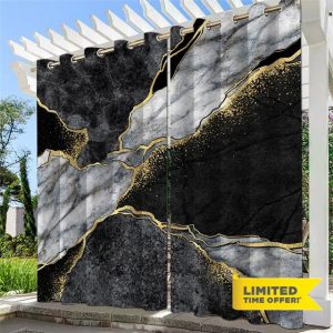 Hiseng Outdoor Curtains for Patio Waterproof 2 Panels Marble Printed Blackout Thermal Insulated Eyelets Pergola Outdoor Curtains Privacy Gazebo Curtains for Porch