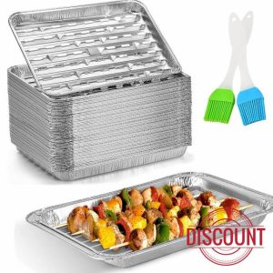 CHAMSUREUK [30-Pack] Disposable Barbecue Tray 34 x 23 x 2.8cm Aluminum Foil Perforated Grill Containers Aluminum Foil Pans Barbecue Grilling Trays Baking Plate with Holes for Grilling