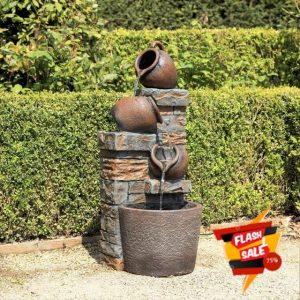 Primrose H75.5cm Evora Cascading Tiered Bowls Water Feature With Lights Outdoor Garden Fountai