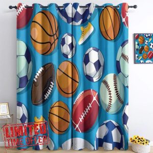 Thermal Curtains Sports Football & Basketball Gray Blackout Curtains for Bedroom and Living Room