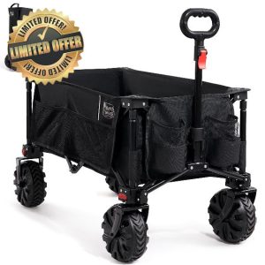 TIMBER RIDGE Festival Trolley Detachable Big Wheels 100kg Capacity Collapsible Folding Wagon for Camping Beach Garden Picnic Shopping