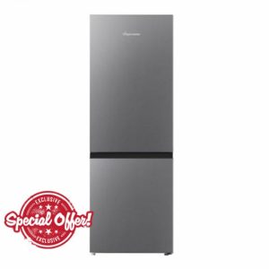Fridgemaster MC50165ES 50cm Freestanding 60/40 Fridge Freezer - 175-litre capacity with Crisper box - Reversible Door - LED Lighting- 4 Star Freezer Rating - Silver - E Rated            [Energy Class E]