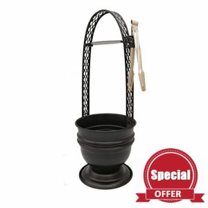 KKDUCK Hookah Charcoal Basket with Coal Tongs Carbon Clip Portable Carbon Container Bucket Metal Charcoal Holder for Shisha Accessories Big Size 17 Inches (Black)