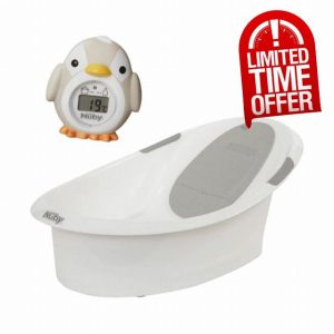Nuby Bathtime Bundle - Newborn Baby Bath & Digital Thermometer - Anti-Slip | Soft Headrest | BPA Free | Suitbale from Birth