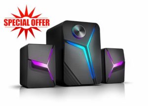 TONE JOY - PC Speakers Gaming with Subwoofe - USB Powered 3.5mm Aux Gaming Speakers with Colorful LED Light for Computer