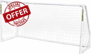Jack Stonehouse All Weather UPVC Strike Football Goal 8 x 6Ft Football Goals for kids Easy Assembly Push Button Integrated Locking System Football Net Posts For Garde