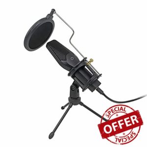 Condenser Microphone with Tripod Stand Type-C Port Omnidirectional Pickup Smart Noise Cancelling Sensitivity Microphone Streaming Microphone for PC Gaming Game Ki