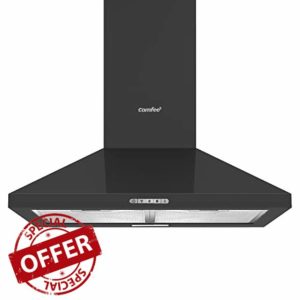COMFEE' 60 cm Chimney Cooker Hood PYRA17B-60 Extractor Hood with LED and Recirculating & Ducting System Wall Mounted Range Hood 600 mm Extractor Fan Kitchen - Black            [Energy Class B]